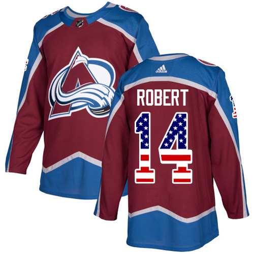 Adidas Avalanche #14 Rene Robert Burgundy Home Authentic USA Flag Stitched NHL Jersey - Click Image to Close